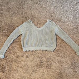 Cropped Green Distressed Sweater